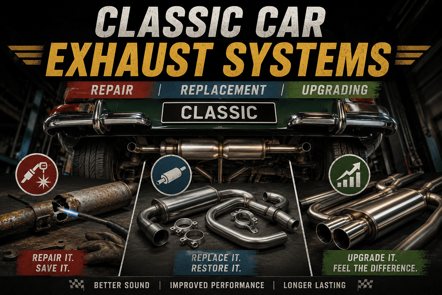 Classic Car Exhaust Guide: Mild Steel, Stainless, Manifolds, Performance Upgrades and the Art of the Temporary Repair